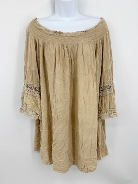 Tan Boho Flare Sleeve Tunic Shirt Size XL Renaissance Fair Cosplay Costume